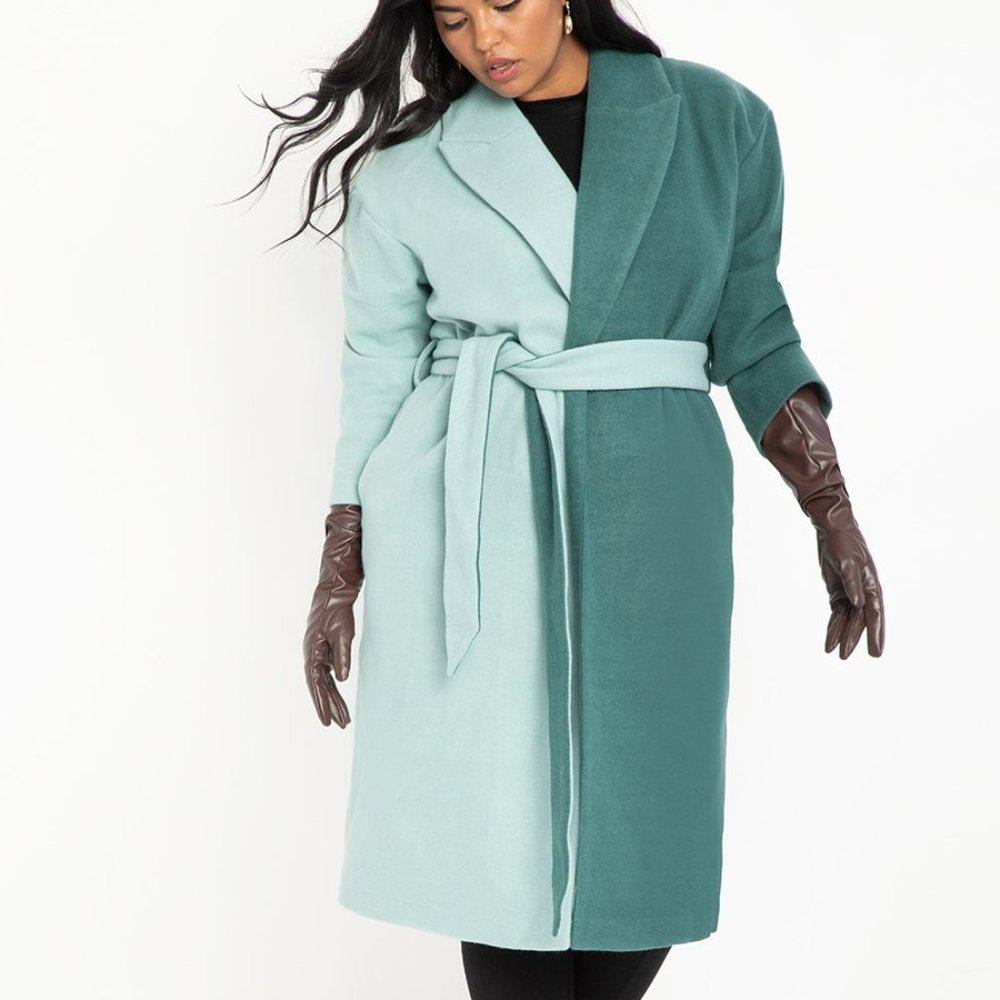 Eloquii Color Blocked Robe Coat - Plus Size Coat